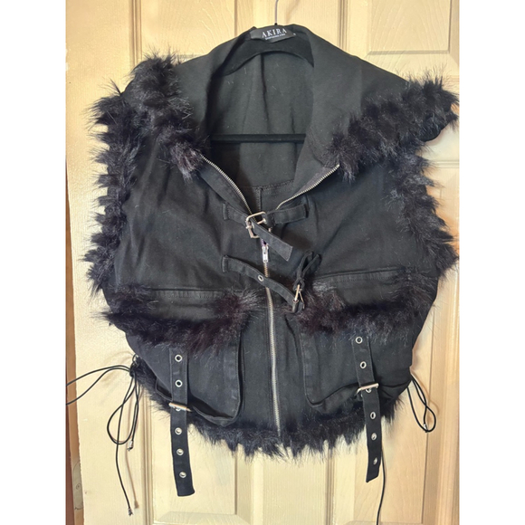 Women's Akira Vest XL Black Fur Trim Hooded - Picture 2 of 5